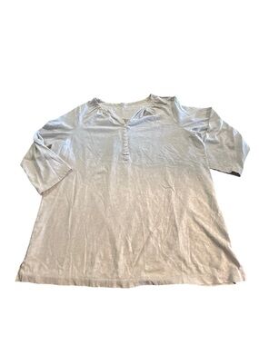 LANDS' END Beige Oatmeal 100% Cotton Henley 3/4 Sleeve Top Shirt L Granola Girl